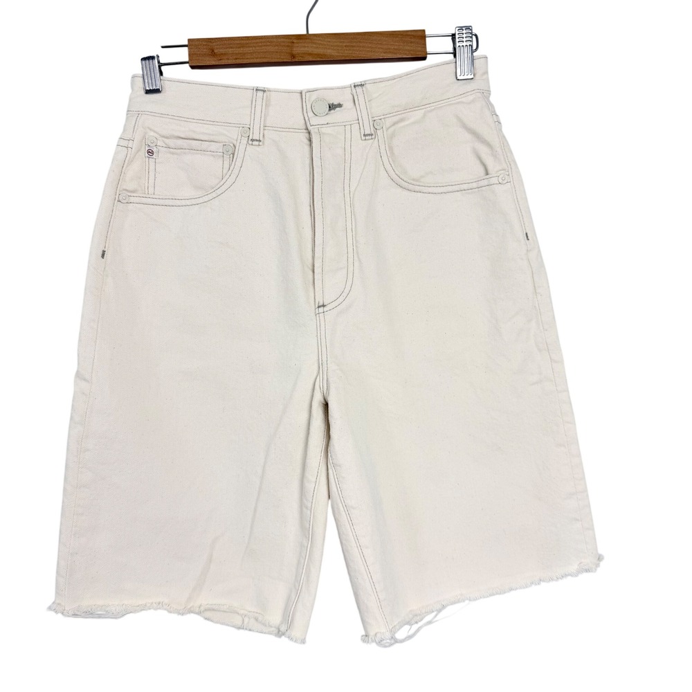 AG‎ Adriano Goldschmied Kerah High Rise Denim Jean Short Cream Off White Raw Hem